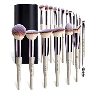 BS-MALL Makeup Brush Set 18 Pcs Professional Foundation Powder Concealers Eyeshadow Blush Synthetic Makeup Brushes with Labeled instruction Black Case Upgraded Version