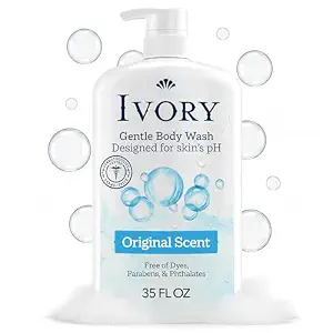Ivory Body Wash, Designed for the Whole Family, Gentle Formula, Free of Dyes Heavy Perfumes Parabens Phthalates & Silicones, for Sensitive Skin, Designed for Skin's pH, Original Scent, 35 oz