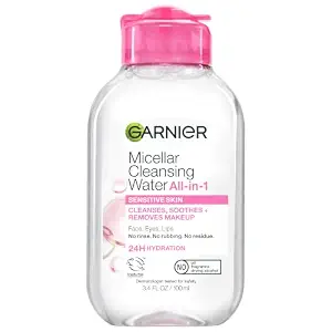 Garnier Micellar Cleansing Water, All-in-1 Makeup Remover and Facial Cleanser, For All Skin Types, 3.4 Fl Oz (100mL), 1 Count (Packaging May Vary)
