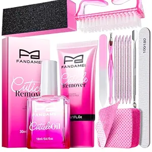 FANDAMEI Cuticle Remover Kit, Cuticle Remover & Oil, Professional Manicure Kit for Women with 50 PCS Lint Free Wipes, Steel Nail Pusher & Fork, Nail Files and Buffers, Manicure Tools Set for Nail Care
