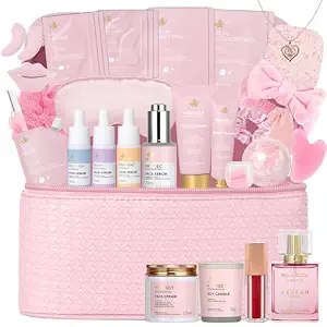 Gifts for Women, Birthday Gifts, 33 Pcs Rose Hydrating Face Skin Care Gifts Set, Bath & Body Spa Gifts Basket Set for Women, Beauty Care Kit, Makeup Bag, Face Serum, Christmas, Anniversary, Wife, Mom
