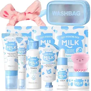 Milk Skin Care Set for Kids & Teens, 12 IN 1 Moisturizing & Gentle Milk Skin Care for Kids Girl Ages 8-12, Milk Skincare for Girls 10-12, Facial Care Gift Set for Kids & Girls, Birthday Gifts, 12PCS