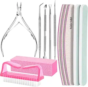 FANDAMEI Nail Care Kit, Nail Files 100/180, Nail Buffer Block, Cuticle Nippers, Cuticle Trimmer, Cuticle Pusher, Nail Tools, Nail Kit, Pedicure & Manicure Tools, Nail Prep Kit, Manicure Kit for Women
