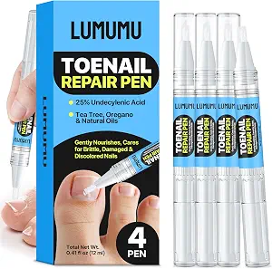 Toenail Repair Pen (12ml Volume), 25% Undecylenic Acid Toenail Pen with Tea Tree, Oregano & Natural Oils, Clear & Non-Staining for Toe & Fingernail Care, 3ml Each, 4-Pack